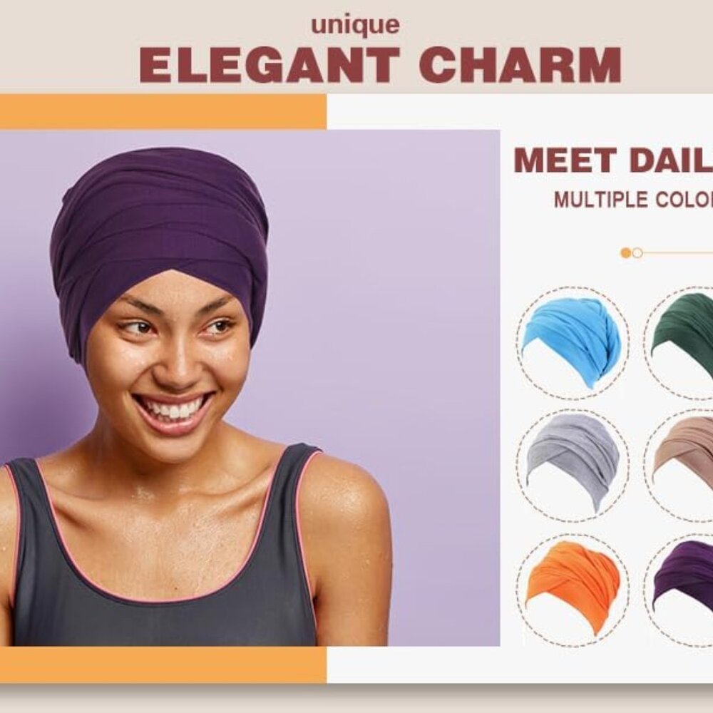 African Turban Head Wraps For Women - Pre Tied Soft Long Headscarf Shawl Hair Ch View 5